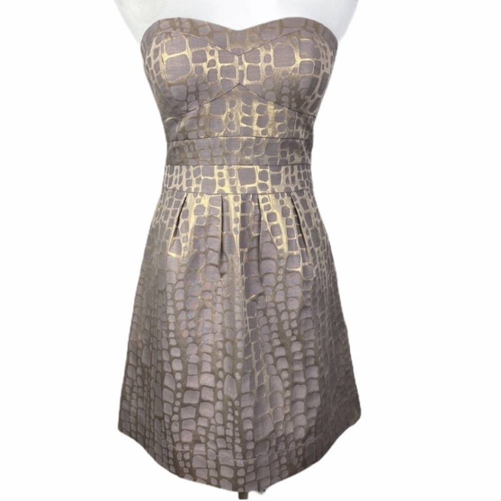 AMERICAN EAGLE AEO Gray Metallic Gold Alligator Skin Print Strapless Dress 0 EUC
